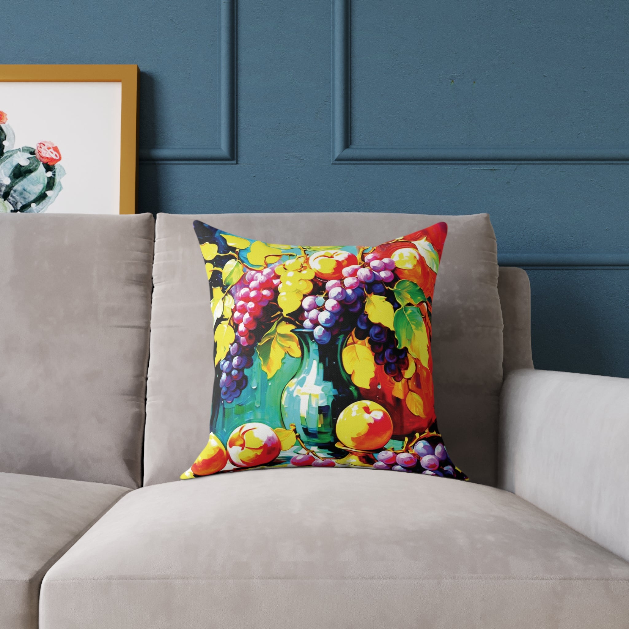 Vibrant Fruit Art Pillow, Colorful Square Decorative Cushion, Home Decor, Cozy Living Room Accessory, Gift for Fruit Lovers